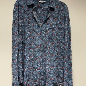 beachlunchlounge Blue and Red Floral Women's Button Down Shirt